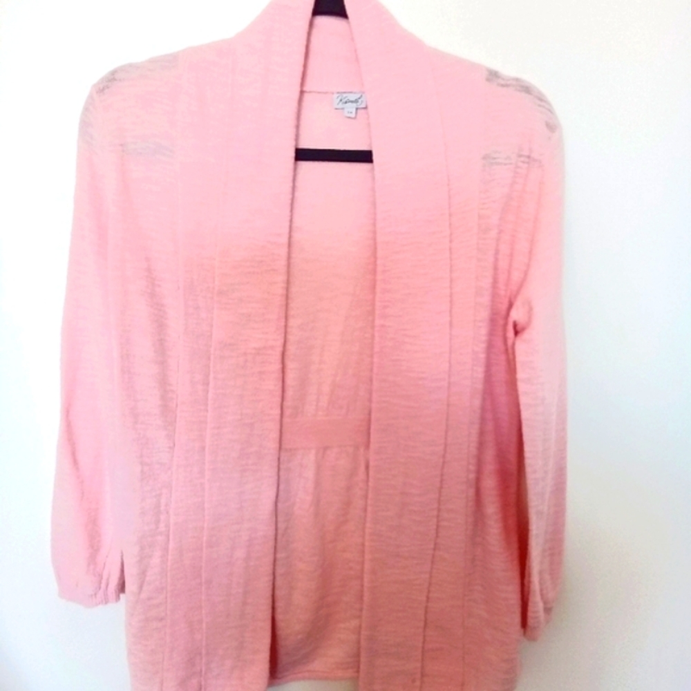 Kismet Women's Pink Lightweight Slub Knit Open Front Cardigan Small